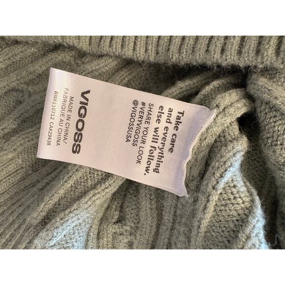 VIGOSS Sage Green Crewneck Cable Knit Sweater Cottagecore Fall | LARGE - Picture 6 of 7